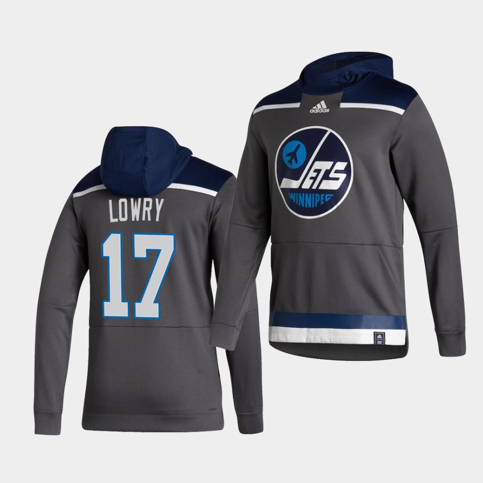 Men Winnipeg Jets #17 Lowry Grey NHL 2021 Adidas Pullover Hoodie Jersey